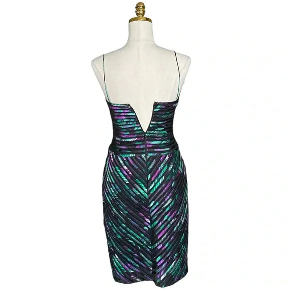 CACHE | Multicolor Sweetheart Spaghetti Strap Mesh Overlay Mini Dress Size 2 - Picture 5 of 12